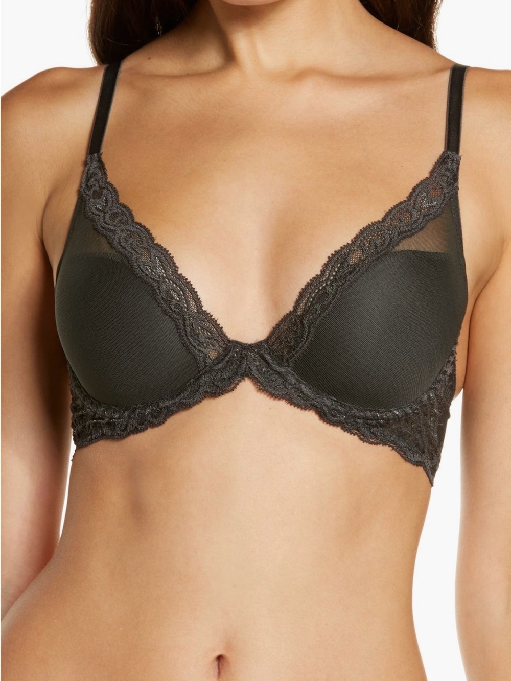 Natori Charcoal Gray Lace Underwire Bra Size 36G – Good Used Condition
